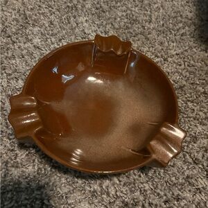 Vintage 8” Antique Frankoma Mid Century Modern Ceramic Brown Ashtray #458
